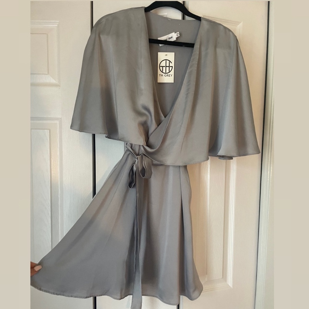 Silver, silky dress
